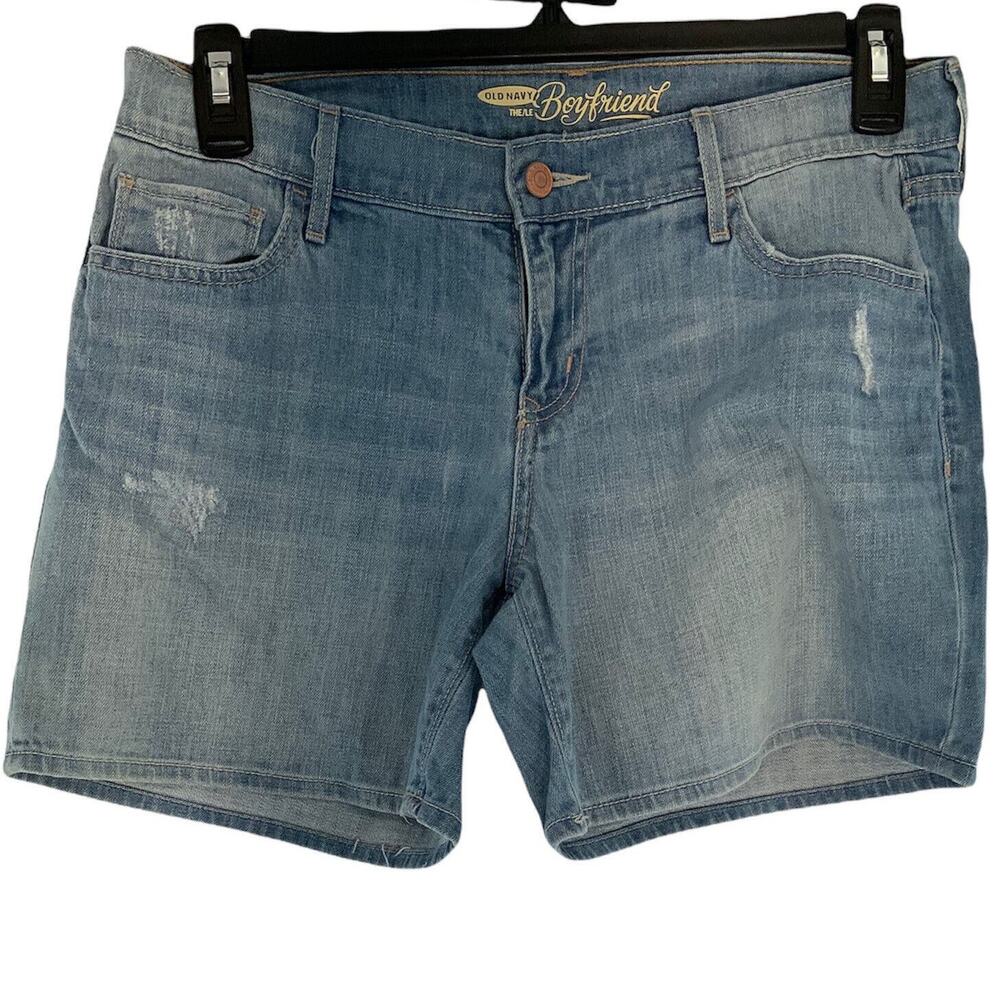 Old Navy Shorts Womens Sz 6 Distressed Boyfriend Style Button Pockets Blue Denim